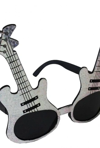 Gümüş Renk Rockn Roll Gitar Şekilli Parti Gözlüğü 15x15 cm (4940)