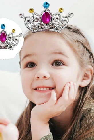 Gümüş Renk Taraklı Model Prenses Kraliçe Tacı 2 No 12x7 cm (4940)