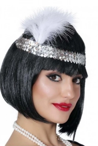 Gümüş Renk Tüylü Çarliston Saç Bandı Kafa Bandı (4940)