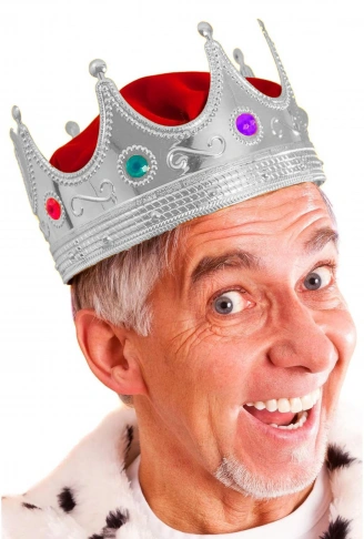 Gümüş Renk Yetişkin Çocuk Uyumlu Kral Tacı Kraliyet Tacı 60 cm (4940)