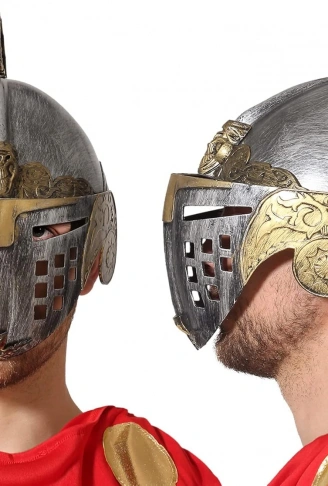 Gümüş Üzeri Altın Renk Oynar Başlıklı Romalı Bizans Kaskı Miğferi 25x20 cm (4940)