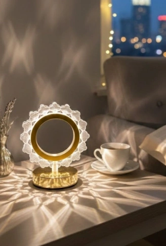 Güneş Şeklinde Kristal LED Masa Lambası – Dokunmatik, 3 Renk Işık Modlu, Şarjlı Mini Dekoratif Gece Lambası (4940)