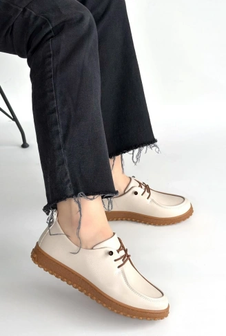 Guot Bej Cilt Bağcıklı Babet Ayakkabı