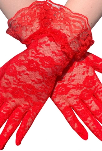 Güpürlü Bilek Boyu Kırmızı Dantel Eldiven Yetişkin (4940)
