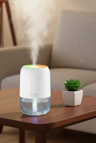 H2O Model Şeffaf Hazneli Hava Nemlendirici-Ultrasonik Soğuk Buhar Makinesi, LED Işıklı Masaüstü Oda Nemlendirici (4940)