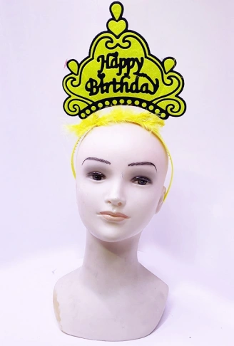 Happy Birthday Neon Sarı Renk Doğum Günü Tacı 24x15 cm (4940)