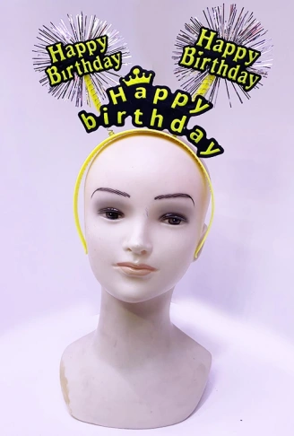 Happy Birthday Püsküllü Neon Sarı Renk Doğum Günü Tacı 22x19 cm (4940)