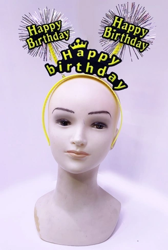 Happy Birthday Püsküllü Neon Sarı Renk Doğum Günü Tacı 22x19 cm (4940)