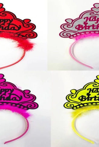 Happy Birthday Yazılı Neon Renk Taç 12 Adet (4940)