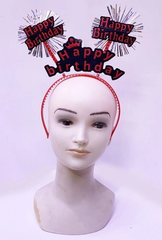 Happy Birthday Yazılı Püsküllü Neon Kırmızı Renk Doğum Günü Tacı 22x19 cm (4940)