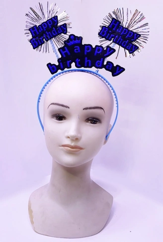 Happy Birthday Yazılı Püsküllü Neon Mavi Renk Doğum Günü Tacı 22x19 cm (4940)