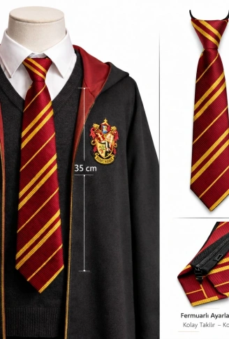 Harry Potter Gryffindor Fermuarlı Ayarlanabilir Kravat (4940)