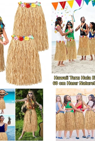 Hawaii Tarzı Hula Eteği – 60 cm Hasır Naturel Etek (4940)