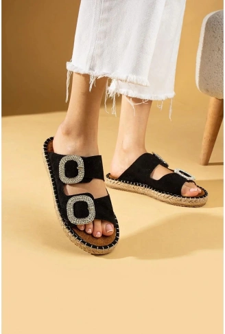 Hertas Siyah Nubuk Tokalı Terlik