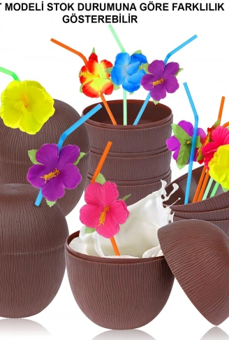 Hindistan Cevizi Hawaii Luau Aloha Pipetli İçecek Kabı Bardak 10x13 cm 1 Adet (4940)