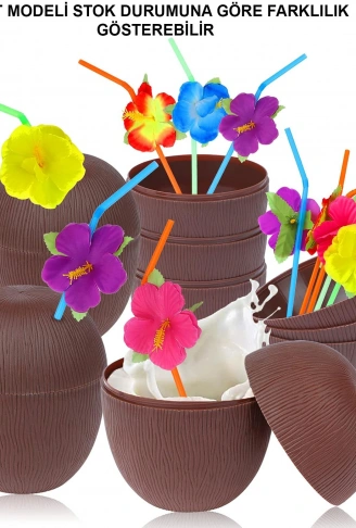 Hindistan Cevizi Hawaii Luau Aloha Pipetli İçecek Kabı Bardak 10x13 cm 1 Adet (4940)