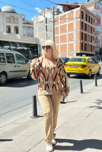 Hırka pantolon alt üst triko takım vizon