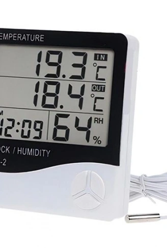 İç ve Dış Ortam Sıcaklığını Ölçebilen LCD Ekran Saat Göstergeli Alarmlı Nem Ölçer Termometre (4940)