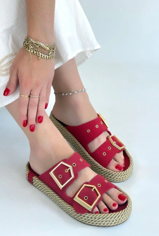 İces Kırmızı Nubuk Terlik