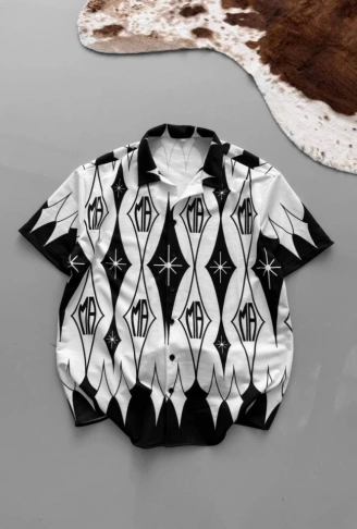 İki İplik Kumaş Baskılı Gömlek - Beyaz