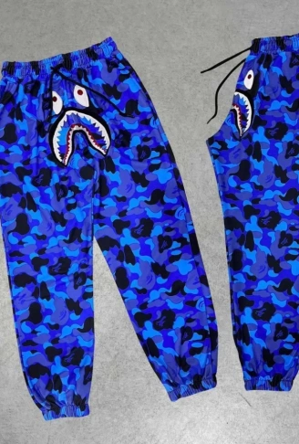 İki İplik Mevsimlik Bape Nakişli Eşofman Pantolon - Mavi