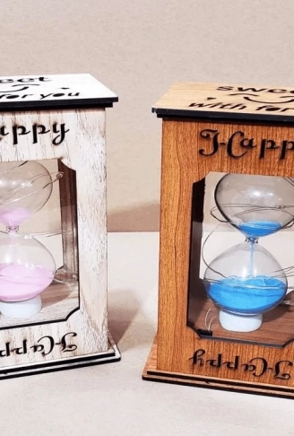 Işıklı Ahşap Şık Dekoratif Cam Kum Saati (pembe) ( Lisinya )