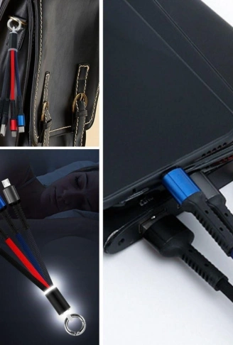 Işıklı Anahtarlık Model 3 in 1 USB Çıkışlı MİKRO,TYPE-C ve İphone Uyumlu Şarj Kablosu (4940)