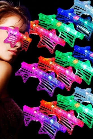 Işıklı Yıldız Gözlük Ledli Parti Gözlüğü 6 Renk 12 Adet (4940)