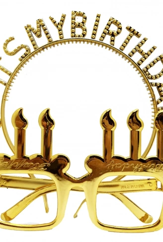 İt&apos;s My Birthday Yazılı Taç ve Mum Şekilli Gözlük Seti Altın Renk (4940)