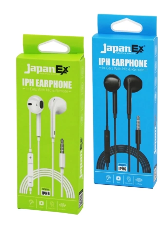 JAPANEX  IPH6   KULAK İÇİ   MİKROFONLU  STEREO KULAKLIK  KABLOLU= 1.2MT   AUX GİRİŞ (4940)