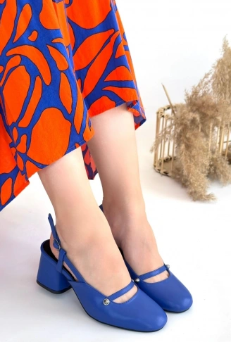 Jecci Mavi Cilt Topuklu Ayakkabı