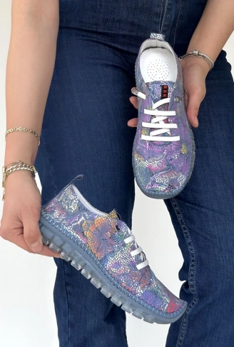 Kinte Mor Desenli Deri Bağcıklı Spor Ayakkabı