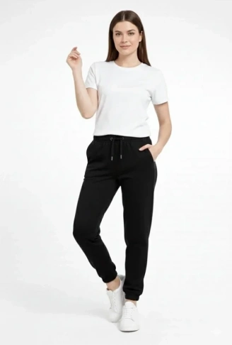 Jogger Eşofman Altı Rahat Kalıp, Cepli, Lastikli Paça, Günlük Spor Pantolon - Siyah