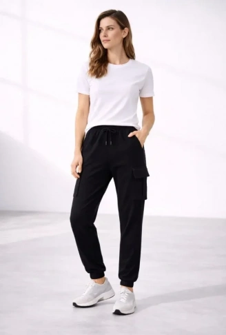 Jogger Eşofman Altı Rahat Kalıp, Kargo Cepli, Lastikli Paça, Günlük Spor Pantolon - Siyah