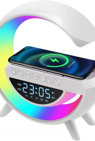 KABLOSUZ ŞARJLI HOPARLÖR SPEAKER G KASA RGB IŞIKLI SAAT FM RADIO ALARM BT USB TF AUX (4940)