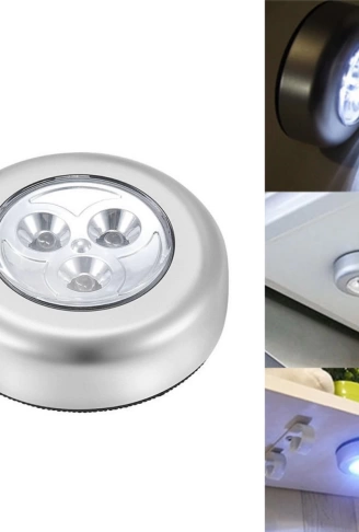 Kablosuz Spot Pilli Dokunmatik Led Lamba 3 Ledli Dolap Lambası (4940)