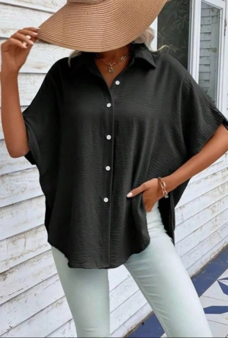 Kadın Aerobin Kumaş Oversize Kısa Kollu Gömlek