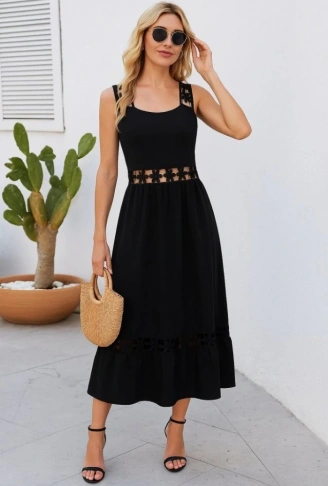 Kadın Askılı Dantel Detaylı Kiloş Janjan Krep Elbise