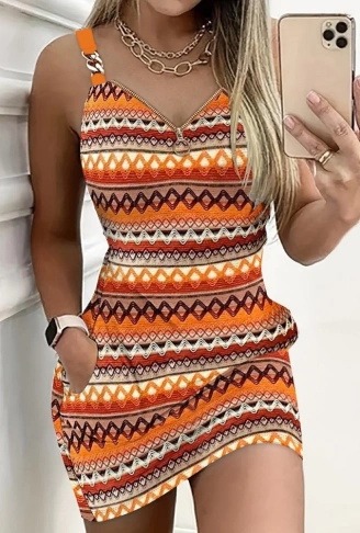 Kadın Askılı Fermuarlı Cepli Süprem Mini Elbise