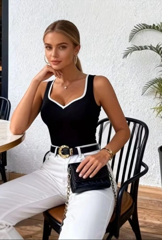 Kadın Askılı Kalp V Yakalı Dalgıç Bluz