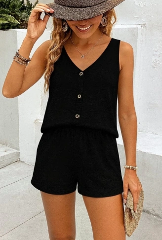 Kadın Askılı Kolsuz V Yakalı önden Düğmeli Bürümcük Bluz Ve Short Ikili Takım