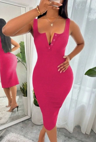 Kadın Askılı önü Düğmeli Midi Kaşkorse Elbise