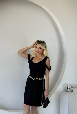 Kadın Askılı Soğuk Omuz Detaylı Modal Elbise