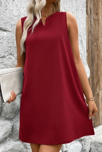 Kadın Askılı V Yakalı Geniş Kesim Detaylı Kısa Janjan Krep Elbise