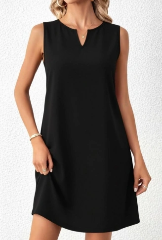 Kadın Askılı V Yakalı Mini Ithal Krep Elbise