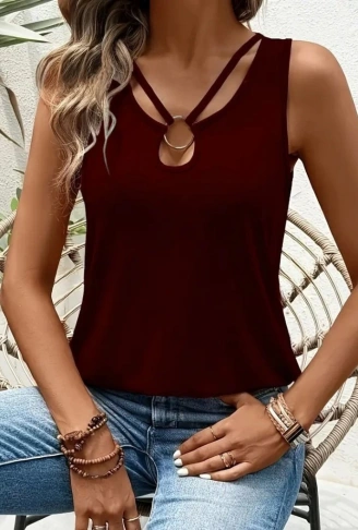 Kadın Askılı Yaka şerit Halka Detaylı Viskon Bluz