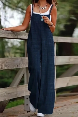 Kadın Askılı Yandan Fermuarlı Geniş Paçalı Valencia Tulum