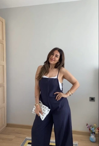 Kadın Askılı Yandan Fermuarlı Geniş Paçalı Valencia Tulum