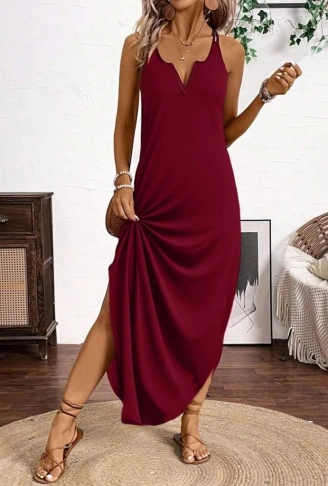 Kadın Askılı Yuvarlak Yaka Asimetrik Detaylı Viskon Elbise