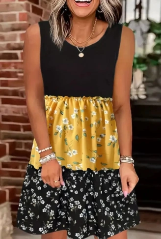 Kadın Askılı Yuvarlak Yaka çiçek Baskılı Salaş Süprem Elbise